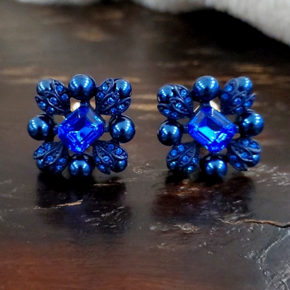 JOAN RIVERS BLUE CLIP ON EARRINGS Y2K FASHION - Picture 1 of 6
